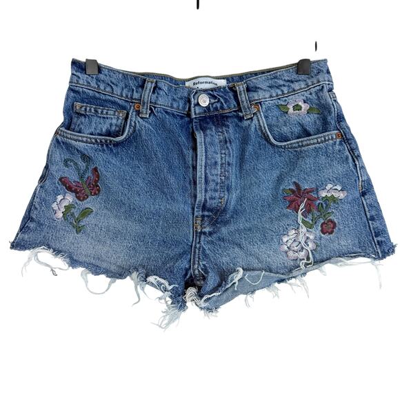 Reformation Pants - Reformation Embroidered Charlie High Rise Festival Jean Shorts - 26